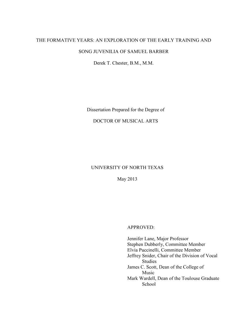 An Exploration of the Early Training and Song Juvenilia of Samuel Barber