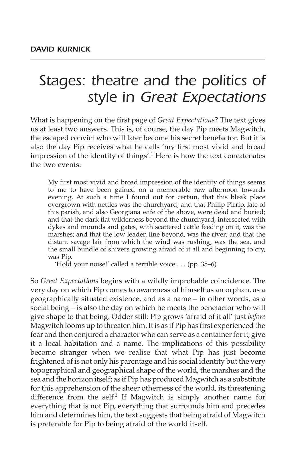 Theatre and the Politics of Style in Great Expectations