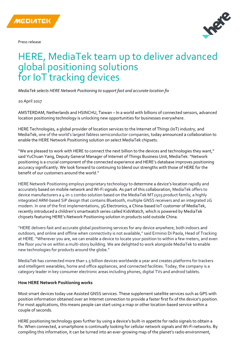 HERE, Mediatek Team up to Deliver Advanced Global Positioning