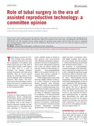 Role of Tubal Surgery in the Era of Assisted Reproductive Technology: a Committee Opinion
