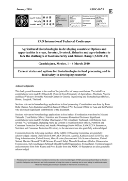Biotechnology Applications in Food Processing and Food Safety in Developing Countries