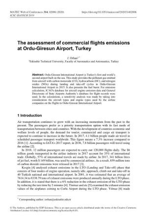 The Assessment of Commercial Flights Emissions at Ordu-Giresun Airport, Turkey