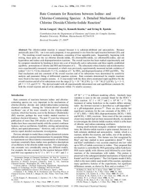 Rate Constants for Reactions Between Iodine- and Chlorine-Containing Species: a Detailed Mechanism of the Chlorine Dioxide/Chlorite-Iodide Reaction†