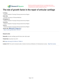 The Role of Growth Factor in the Repair of Articular Cartilage
