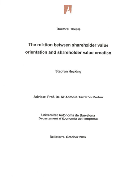 The Relation Between Shareholder Value