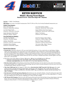 KEVIN HARVICK Mobil 1 Racing Team Report Rounds 26 of 36 – Coke Zero Sugar 400 – Daytona