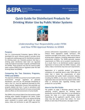 Quick Guide for Disinfectant Products for Drinking Water Use by Public Water Systems