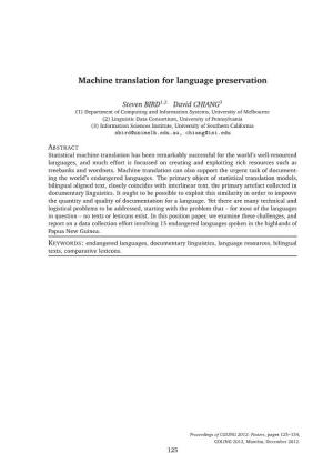 Machine Translation for Language Preservation