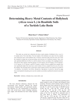 Determining Heavy Metal Contents of Hollyhock (Alcea Rosea L.) in Roadside Soils of a Turkish Lake Basin