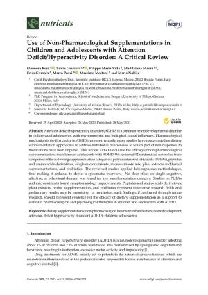 Use of Non-Pharmacological Supplementations in Children and Adolescents with Attention Deﬁcit/Hyperactivity Disorder: a Critical Review
