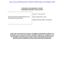 UNITED STATES DISTRICT COURT NORTHERN DISTRICT of ILLINOIS in RE BAXTER INTERNATIONAL INC. SECURITIES LITIGATION Case No. 1:19-C