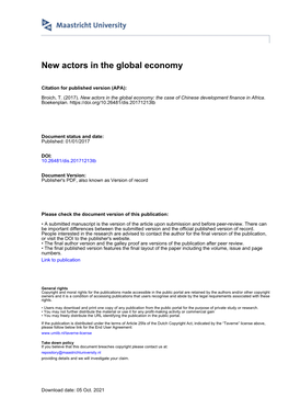 New Actors in the Global Economy