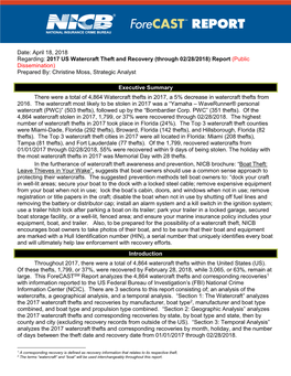 2017 US Watercraft Theft and Recovery (Through 02/28/2018) Report (Public Dissemination) Prepared By: Christine Moss, Strategic Analyst