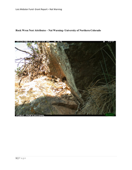 Rock Wren Nest Attributes – Nat Warning- University of Northern Colorado