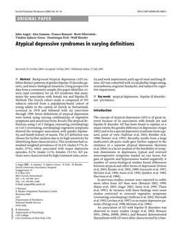 Atypical Depressive Syndromes in Varying Definitions