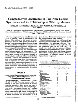 Camptodactyly: Occurrence in Two New Genetic Syndromes and Its Relationship to Other Syndromes RICHARD M