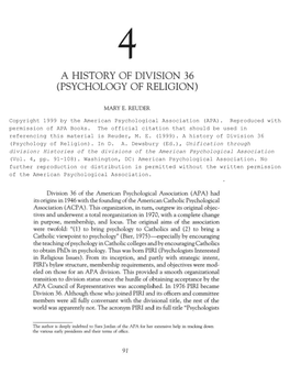 A History of Division 36 (Psychology of Religion)