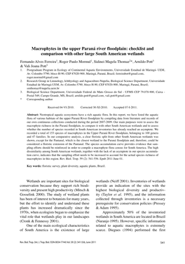 Macrophytes in the Upper Paraná River Floodplain: Checklist and Comparison with Other Large South American Wetlands