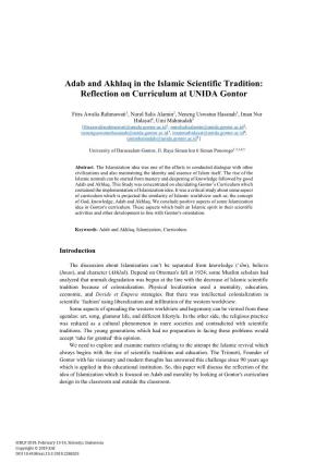 Adab and Akhlaq in the Islamic Scientific Tradition: Reflection on Curriculum at UNIDA Gontor