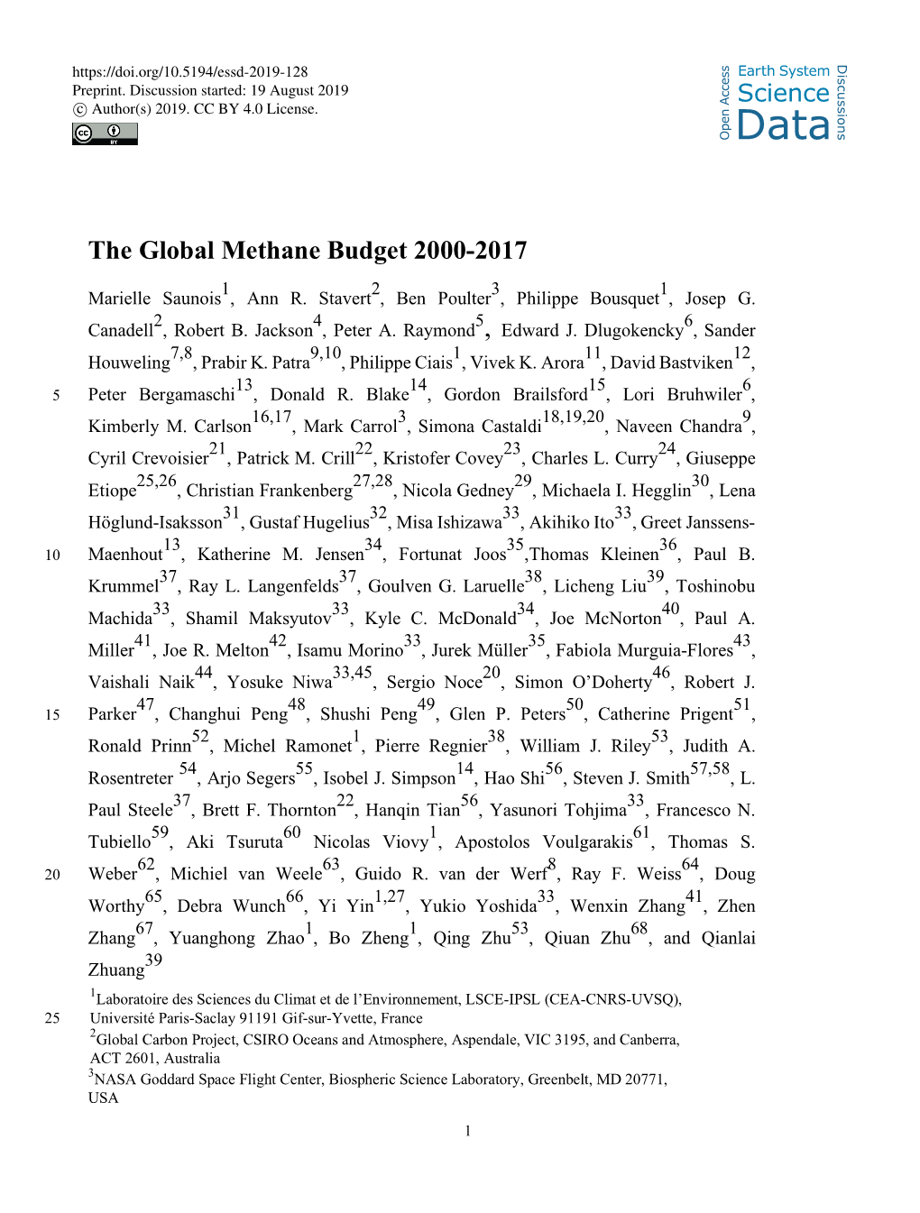 The Global Methane Budget 2000-2017 1 2 3 1 Marielle Saunois , Ann R