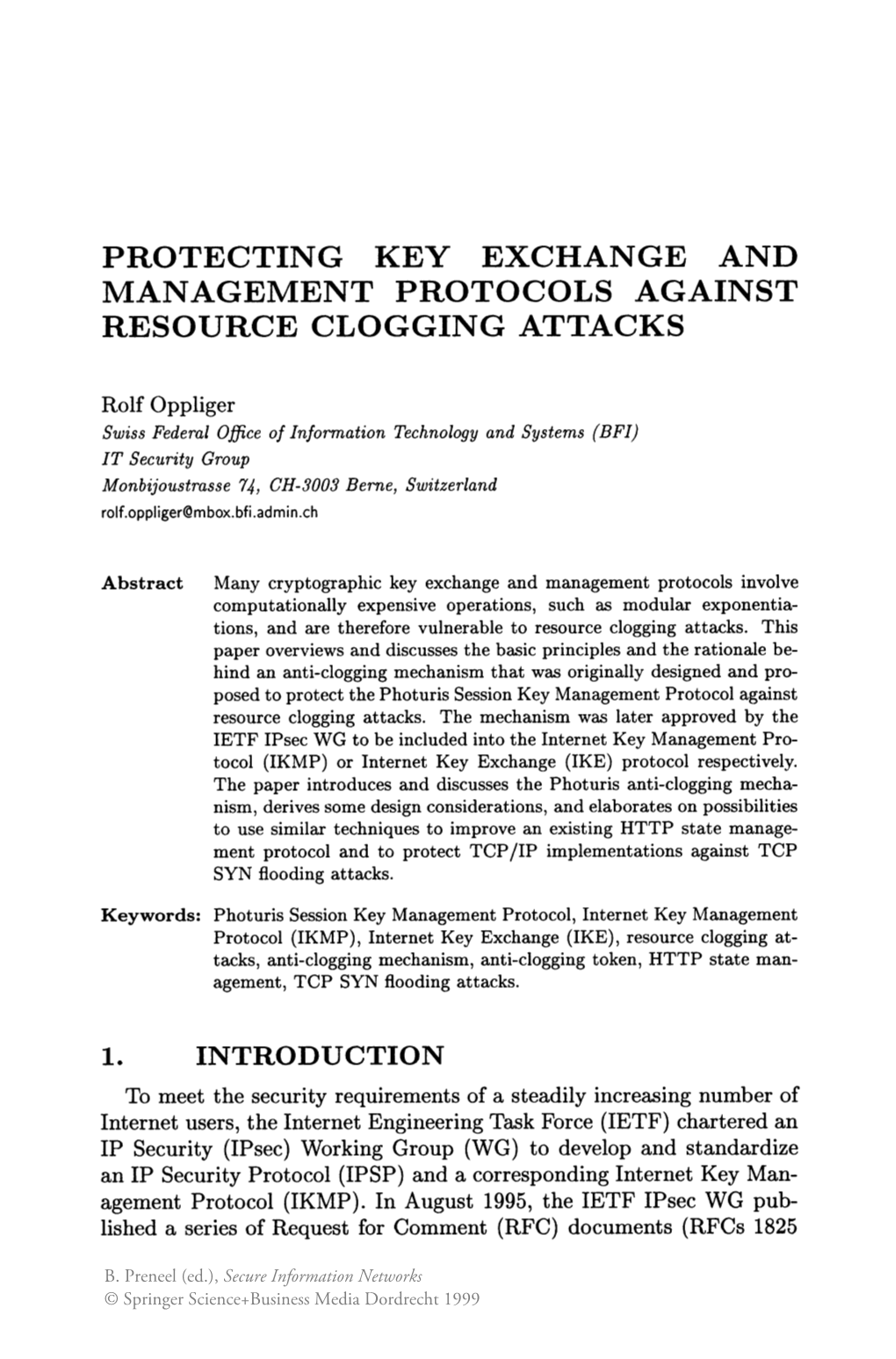 Protecting Key Exchange and Management Protocols Against Resource Clogging Attacks