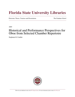 Historical and Performance Perspectives for Oboe from Selected Chamber Repertoire Stephanie B