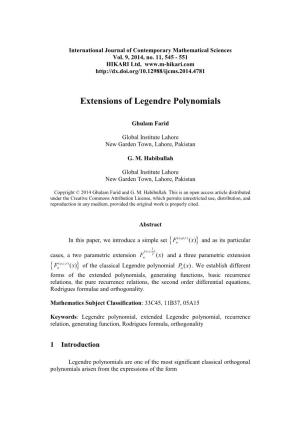 Extensions of Legendre Polynomials