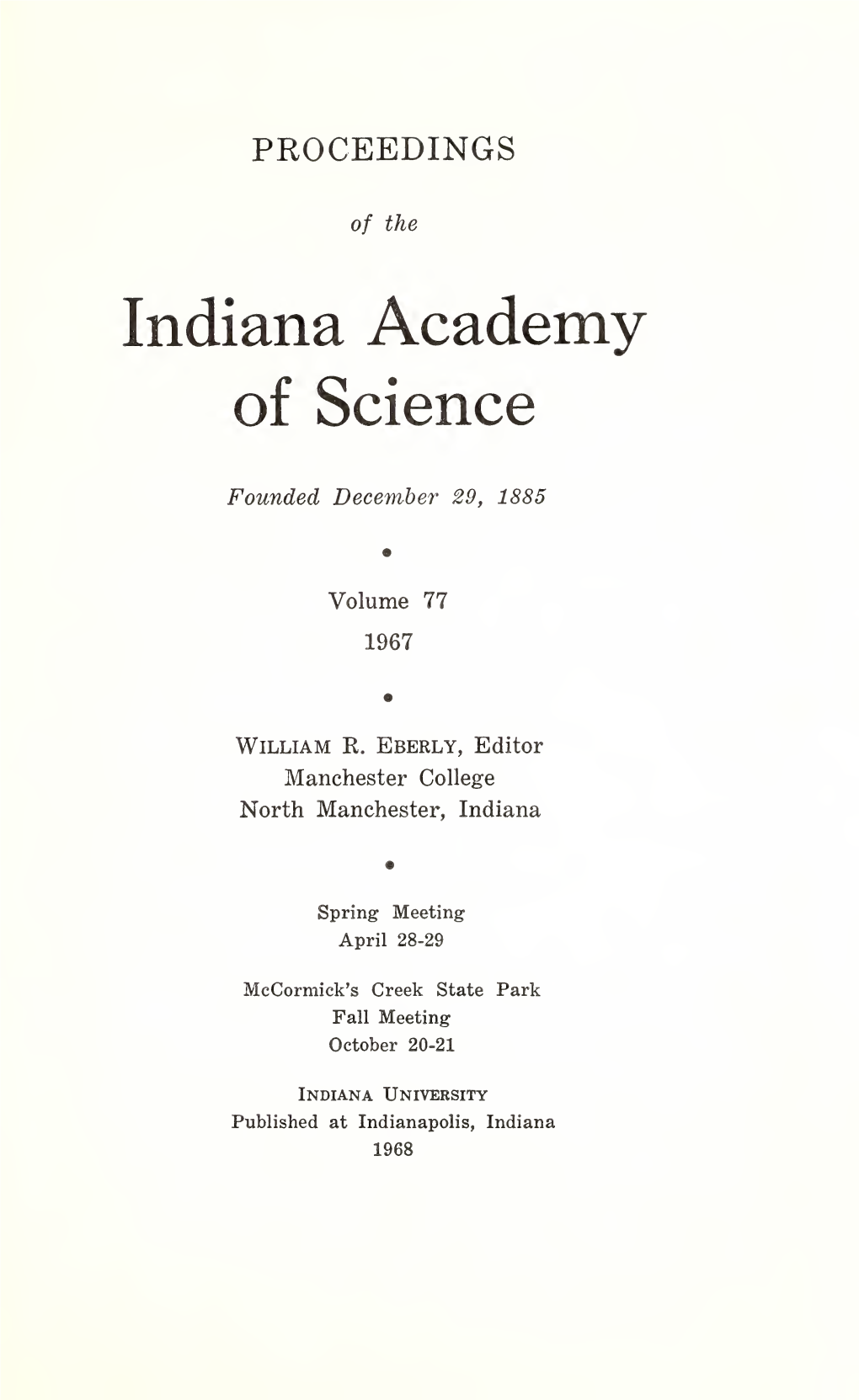 Proceedings of the Indiana Academy of Science