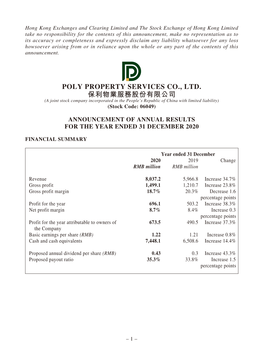 POLY PROPERTY SERVICES CO., LTD. 保利物業服務股份有限公司 (A Joint Stock Company Incorporated in the People’S Republic of China with Limited Liability) (Stock Code: 06049)