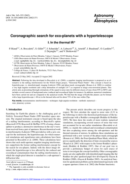 Coronagraphic Search for Exo-Planets with a Hypertelescope