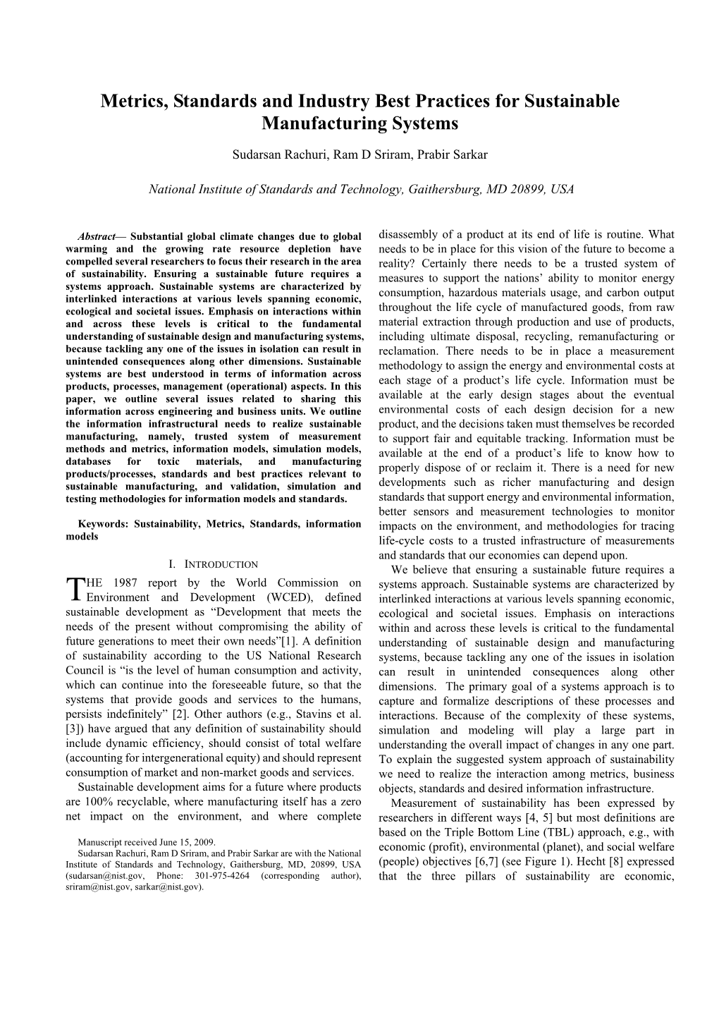 Metrics, Standards and Industry Best Practices for Sustainable Manufacturing Systems