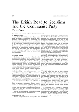 The British Road to Socialism and the Communist Party Dave Cook {The Author Is the National Organiser of the Communist Party)