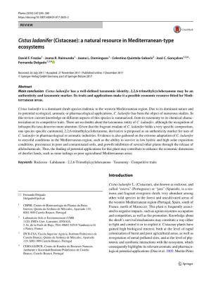 Cistus Ladanifer (Cistaceae): a Natural Resource in Mediterranean-Type