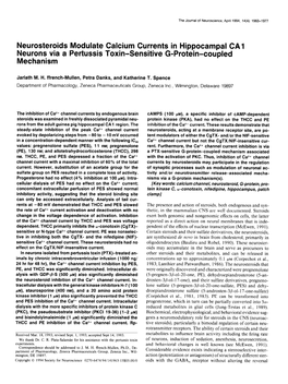 Neurosteroids Modulate Calcium Currents in Hippocampal CA 1 Neurons Via a Pertussis Toxin-Sensitive G-Protein-Coupled Mechanism