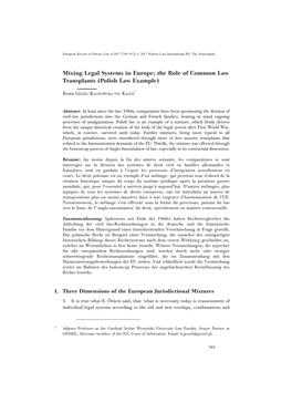 Mixing Legal Systems in Europe; the Role of Common Law Transplants (Polish Law Example)