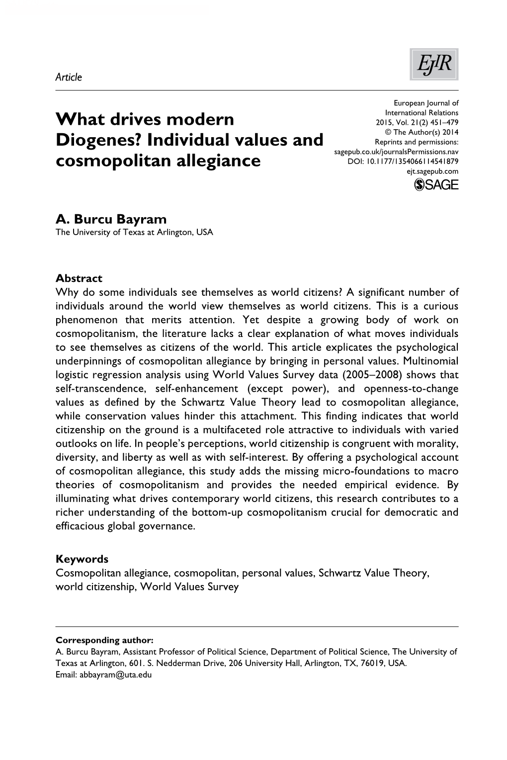 Individual Values and Cosmopolitan Allegiance