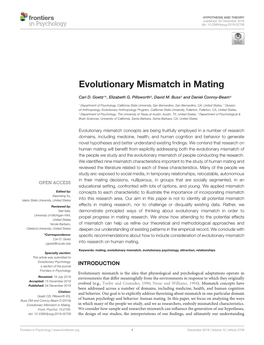Evolutionary Mismatch in Mating. Frontiers