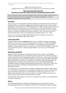 Approved Conservation Advice for Darwinia Sp. Coorow (B.A. Fuhrer 96/54) WA Herbarium (Chapman’S Bell)