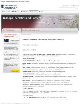 Programme | Bishops Identities and Careers | the University of Aberdeen