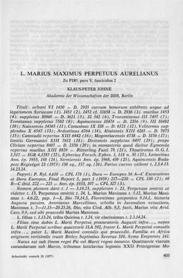 L. MARIUS MAXIMUS PERPETUUS AURELIANUS Zu PIR2, Pars V, Fasciculus 2