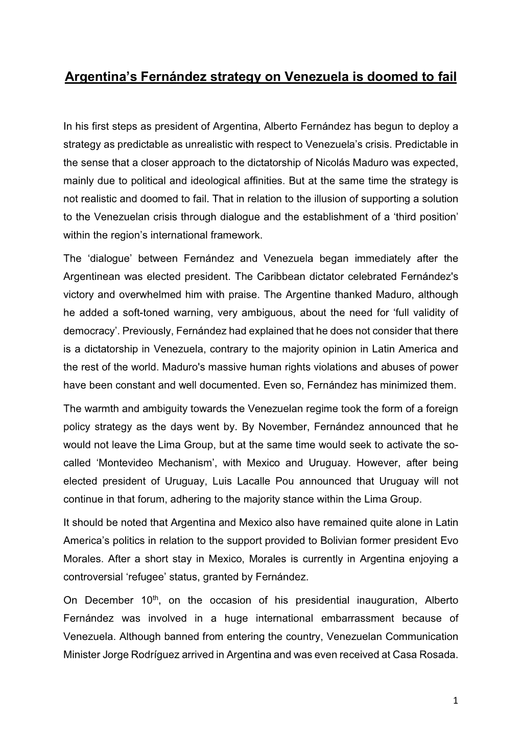 Argentina's Fernández Strategy on Venezuela Is Doomed to Fail