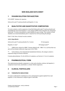 New Zealand Data Sheet 1 Vivaxim Solution for Injection 2 Qualitative and Quantitative Composition 3 Pharmaceutical Form 4 Clini