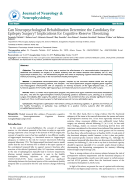 Can Neuropsychological Rehabilitation Determine the Candidacy for Epilepsy Surgery? Implications for Cognitive Reserve Theorizin