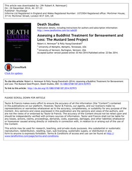 Assessing a Buddhist Treatment for Bereavement and Loss: the Mustard Seed Project Robert A