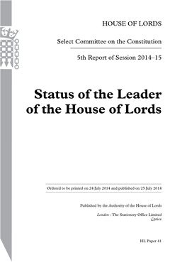 Status of the Leader of the House of Lords