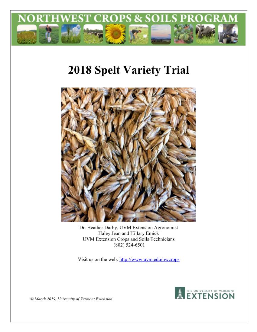 2018 Spelt Variety Trial