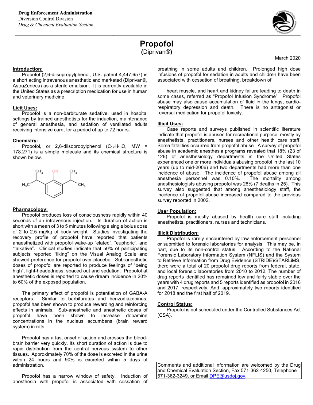 Propofol (Diprivan®) March 2020