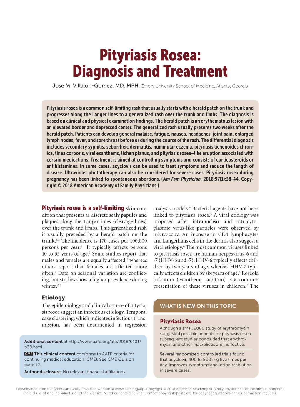 Pityriasis Rosea: Diagnosis and Treatment Jose M