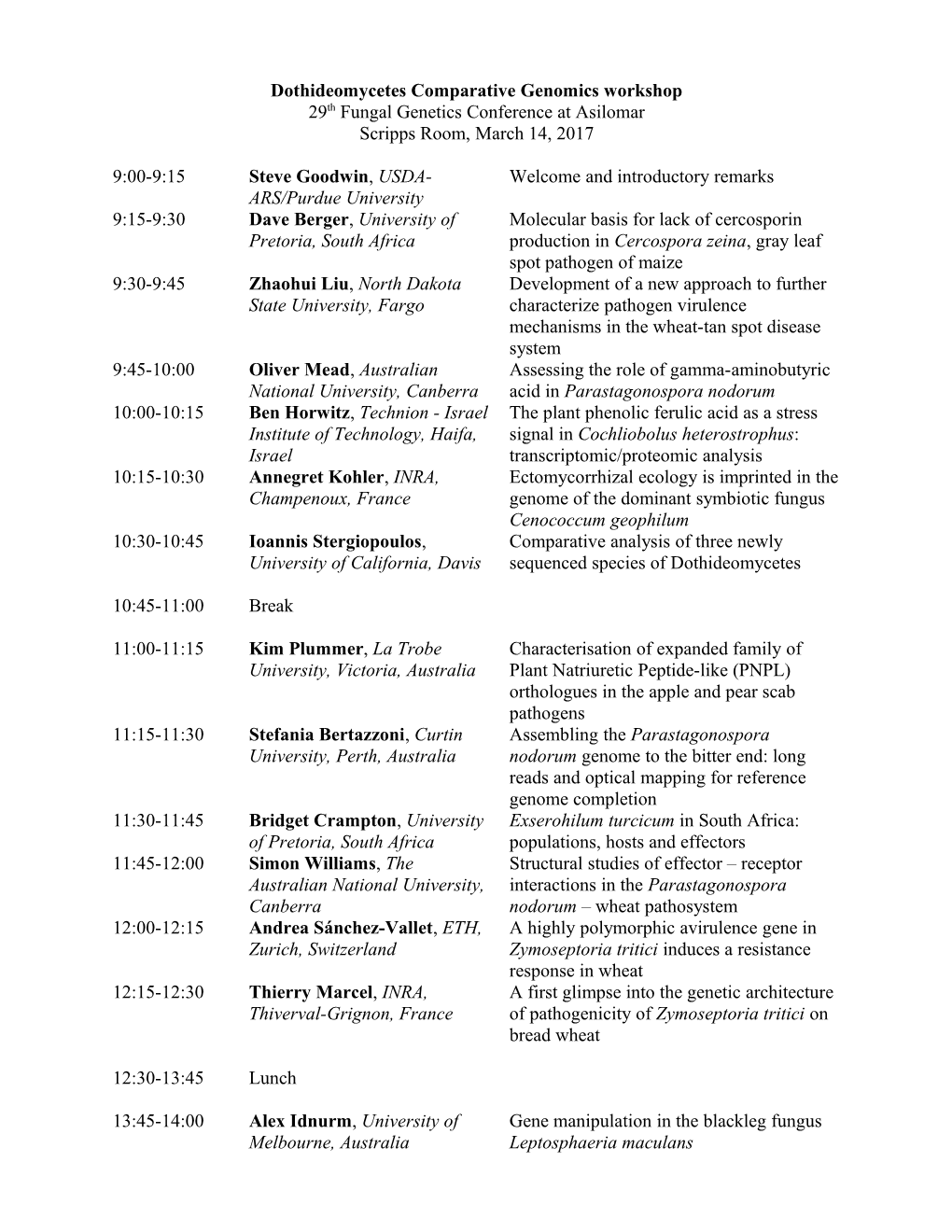 Dothideomycetes Comparative Genomics Workshop