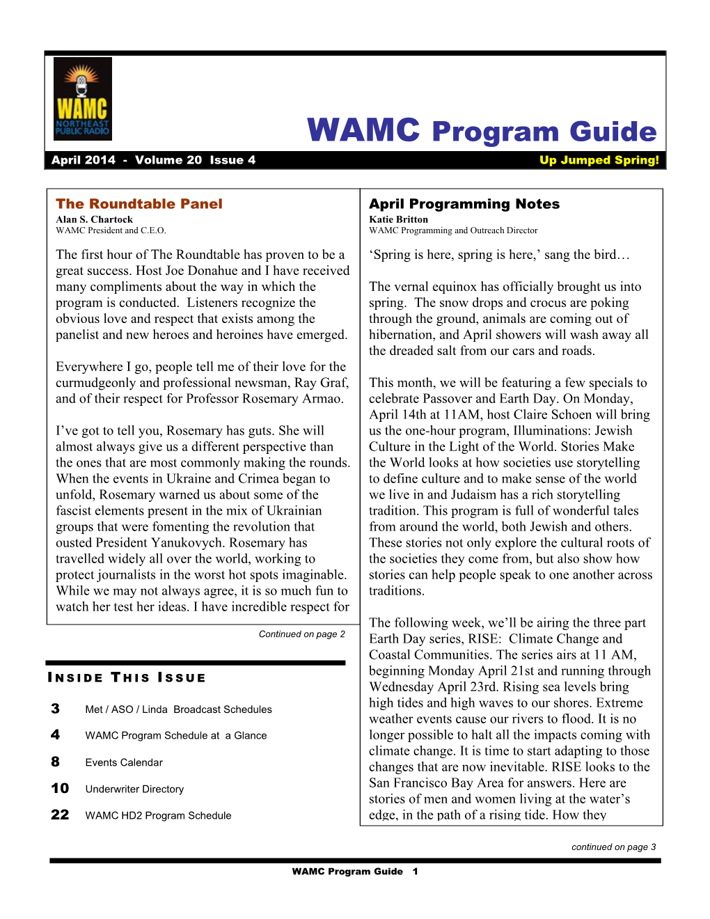 WAMC Program Guide April 2014 - Volume 20 Issue 4 up Jumped Spring!